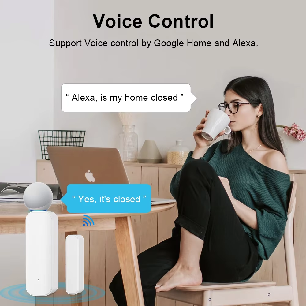 Tuya Zigbee Door/Window Sensor – Real-Time Alerts, Smart Home Automation, Works with Tuya Smart Life App, Battery Powered, Requires Tuya Zigbee Hub, White