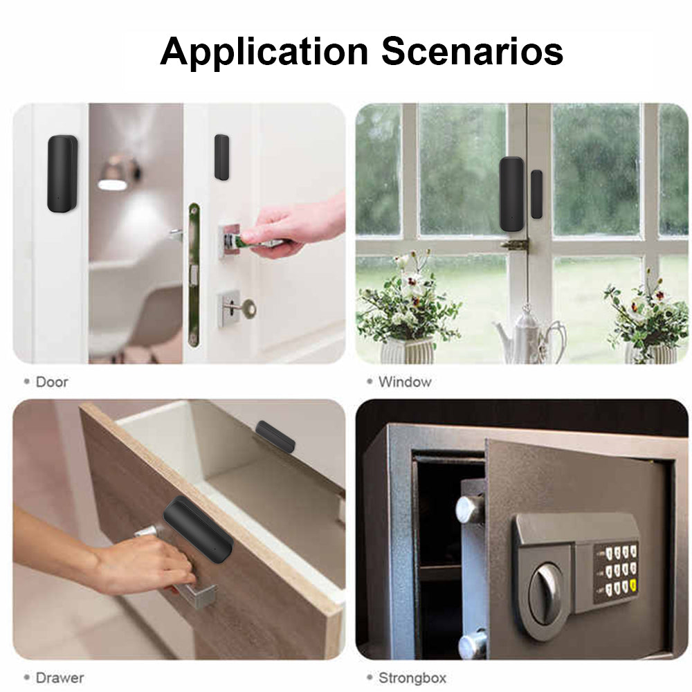 Tuya Zigbee Door/Window Sensor – Real-Time Alerts, Smart Home Automation, Works with Tuya Smart Life App, Battery Powered, Requires Tuya Zigbee Hub, Black