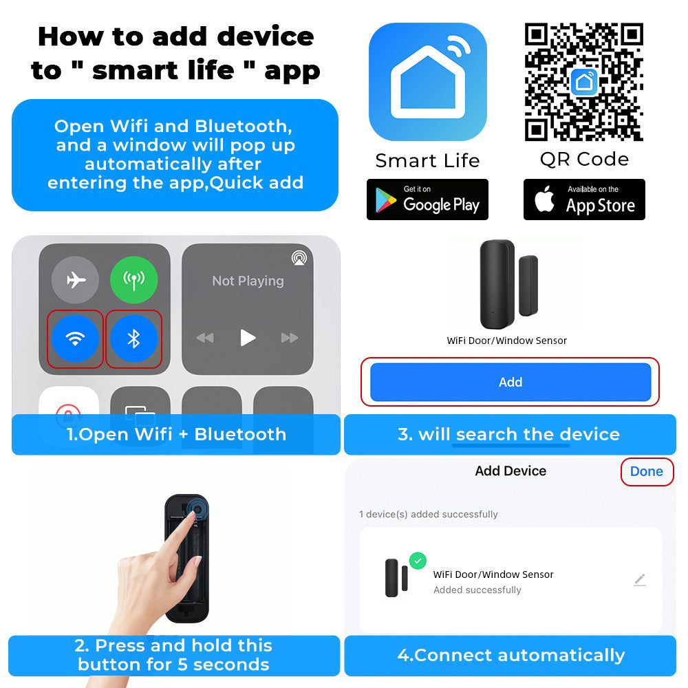 Tuya Zigbee Door/Window Sensor – Real-Time Alerts, Smart Home Automation, Works with Tuya Smart Life App, Battery Powered, Requires Tuya Zigbee Hub, Black