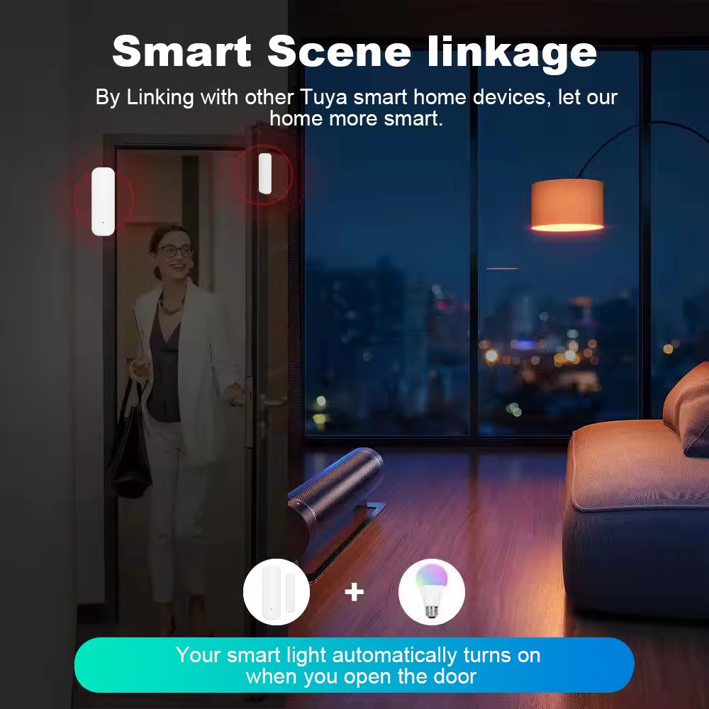 Tuya Zigbee Door/Window Sensor – Real-Time Alerts, Smart Home Automation, Works with Tuya Smart Life App, Battery Powered, Requires Tuya Zigbee Hub, White