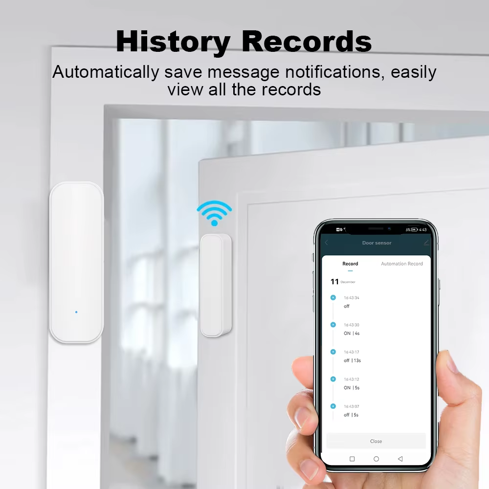 Tuya Zigbee Door/Window Sensor – Real-Time Alerts, Smart Home Automation, Works with Tuya Smart Life App, Battery Powered, Requires Tuya Zigbee Hub, White