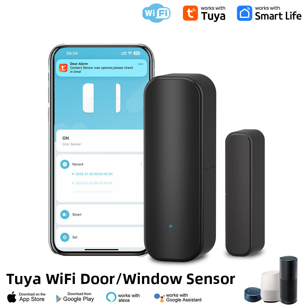 Tuya Zigbee Door/Window Sensor – Real-Time Alerts, Smart Home Automation, Works with Tuya Smart Life App, Battery Powered, Requires Tuya Zigbee Hub, Black