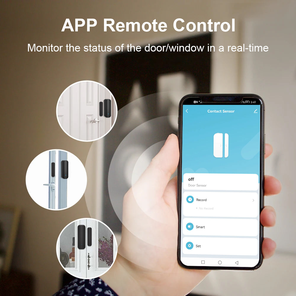 Tuya Zigbee Door/Window Sensor – Real-Time Alerts, Smart Home Automation, Works with Tuya Smart Life App, Battery Powered, Requires Tuya Zigbee Hub, Black