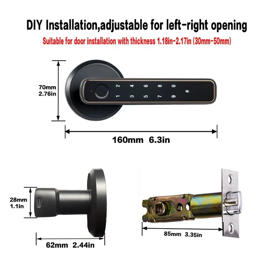 Tuya Bluetooth Smart Fingerprint Door Lock with Password Mechanical Key Unlocking for Wooden Door Single Handle Smartlife M4