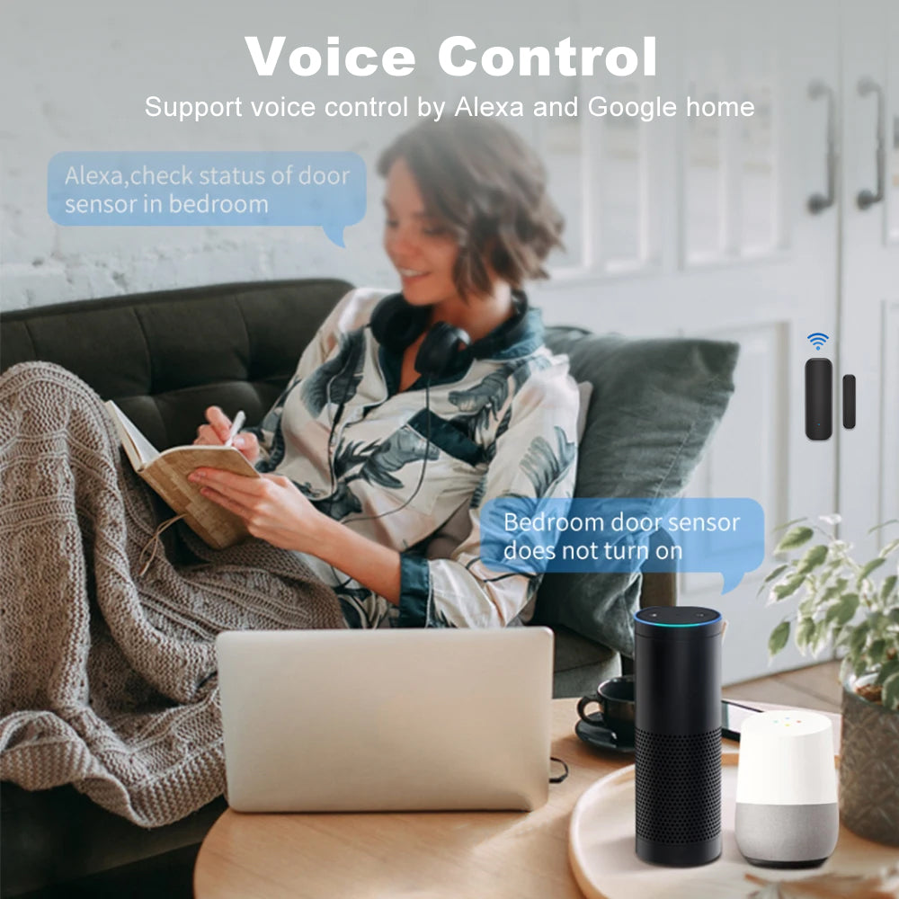 Tuya Zigbee Door/Window Sensor – Real-Time Alerts, Smart Home Automation, Works with Tuya Smart Life App, Battery Powered, Requires Tuya Zigbee Hub, Black