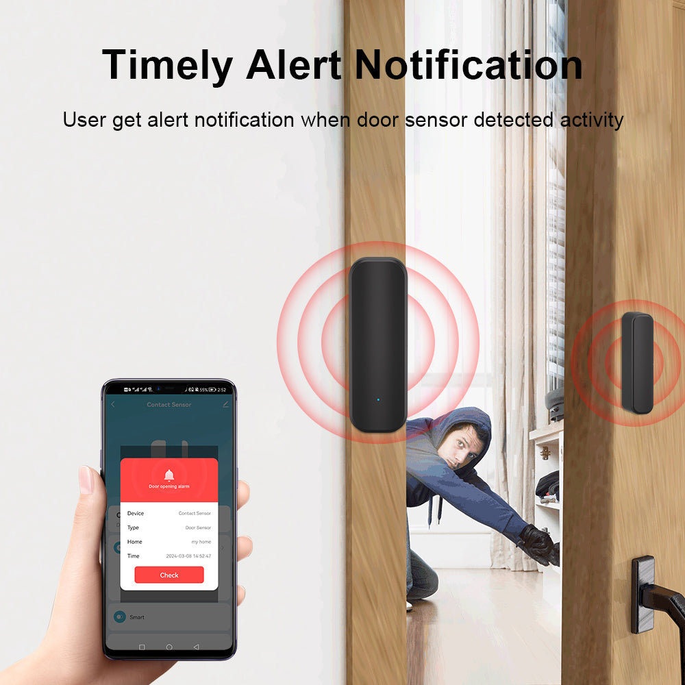 Tuya Zigbee Door/Window Sensor – Real-Time Alerts, Smart Home Automation, Works with Tuya Smart Life App, Battery Powered, Requires Tuya Zigbee Hub, Black