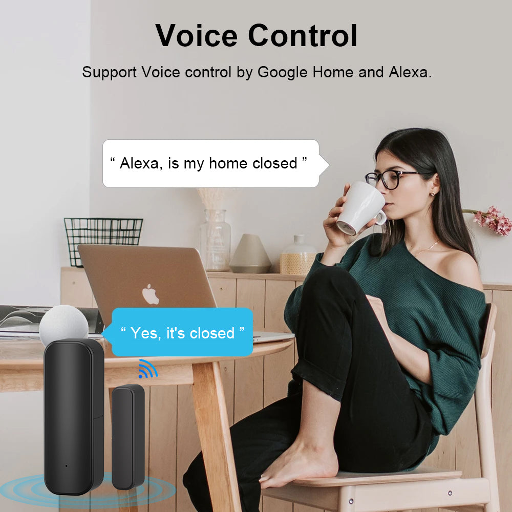Tuya Zigbee Door/Window Sensor – Real-Time Alerts, Smart Home Automation, Works with Tuya Smart Life App, Battery Powered, Requires Tuya Zigbee Hub, Black
