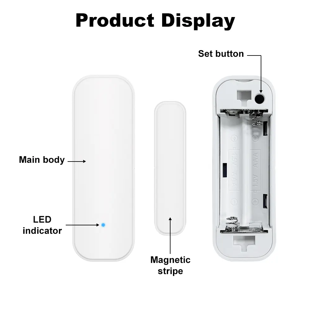 Tuya Zigbee Door/Window Sensor – Real-Time Alerts, Smart Home Automation, Works with Tuya Smart Life App, Battery Powered, Requires Tuya Zigbee Hub, White