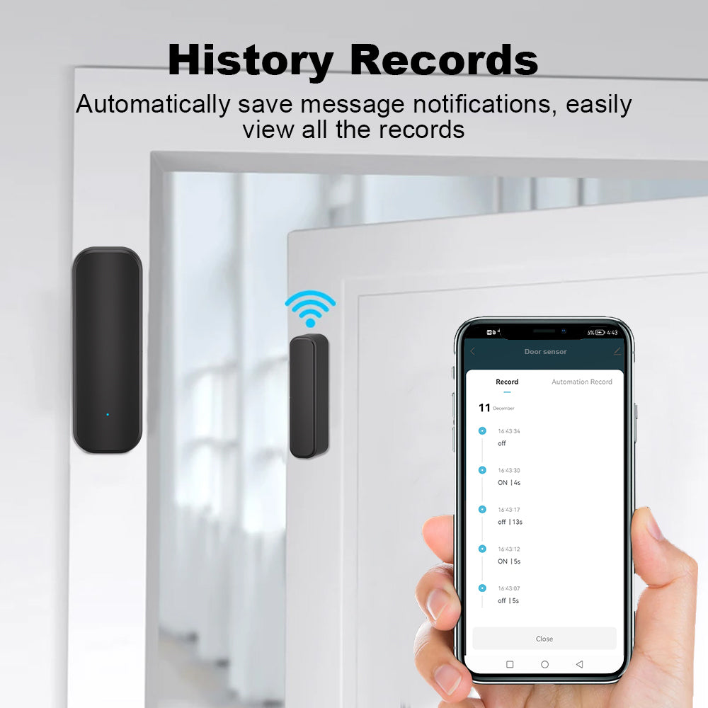 Tuya Zigbee Door/Window Sensor – Real-Time Alerts, Smart Home Automation, Works with Tuya Smart Life App, Battery Powered, Requires Tuya Zigbee Hub, Black