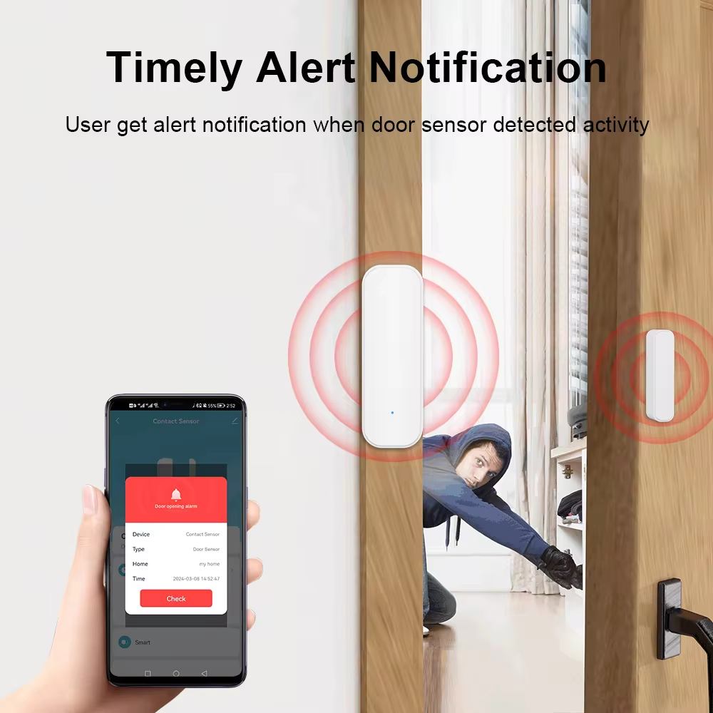 Tuya Zigbee Door/Window Sensor – Real-Time Alerts, Smart Home Automation, Works with Tuya Smart Life App, Battery Powered, Requires Tuya Zigbee Hub, White