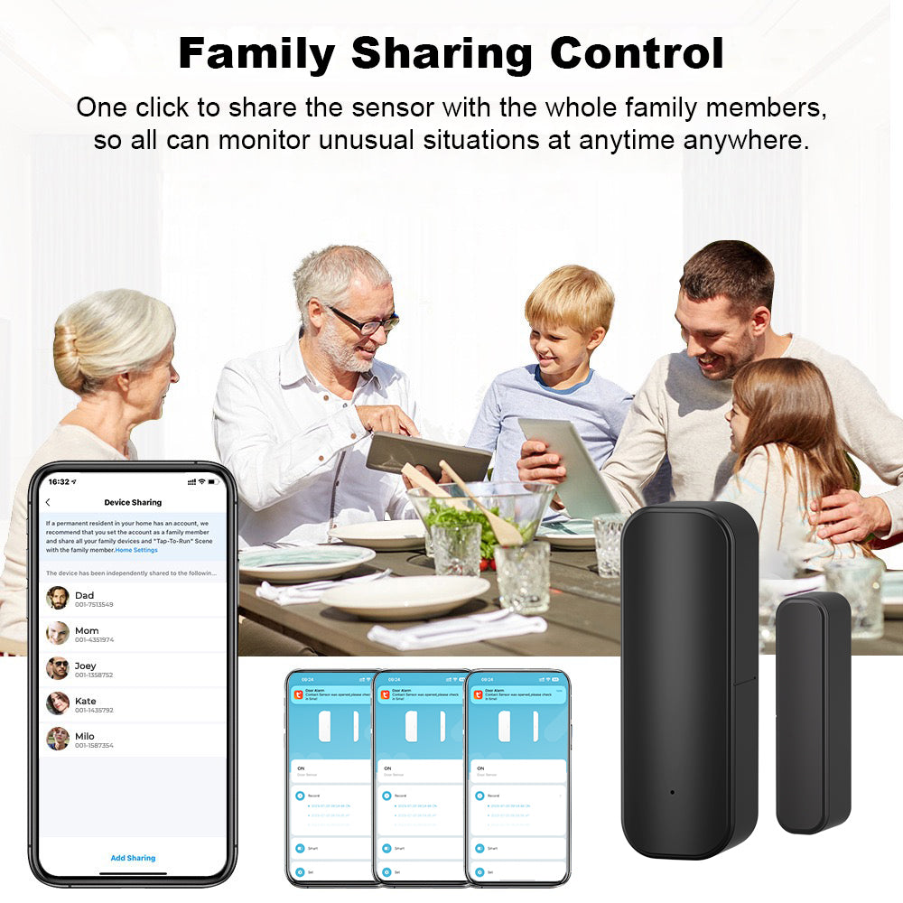 Tuya Zigbee Door/Window Sensor – Real-Time Alerts, Smart Home Automation, Works with Tuya Smart Life App, Battery Powered, Requires Tuya Zigbee Hub, Black
