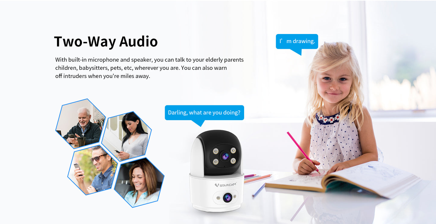 AI Home Security Camera Indoor – Dual Lens HD, Pan Tilt 310°/115°, Motion & Human Detection, Night Vision, 2-Way Audio, Siren, App Control, Baby/Pet Monitor – Local & Cloud Storage