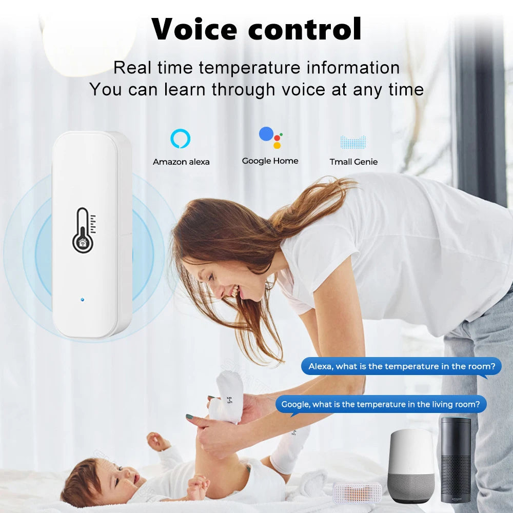 Tuya Zigbee Smart Temperature & Humidity Sensor – App Alerts, Voice Control, Smart Automation with Alexa & Google Home, Remote Monitoring, Battery Powered, Requires Tuya Zigbee Hub