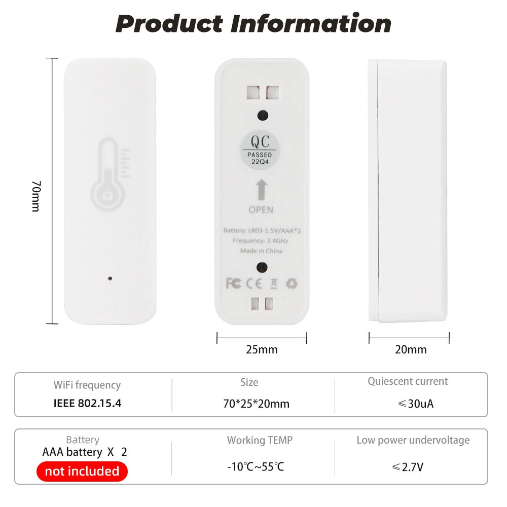 Tuya Zigbee Smart Temperature & Humidity Sensor – App Alerts, Voice Control, Smart Automation with Alexa & Google Home, Remote Monitoring, Battery Powered, Requires Tuya Zigbee Hub
