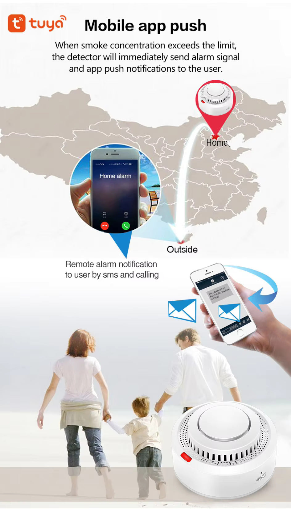 WiFi Smart Smoke & Heat Detector – Advanced Fire Alarm with Mobile Alerts & Google Assistant
