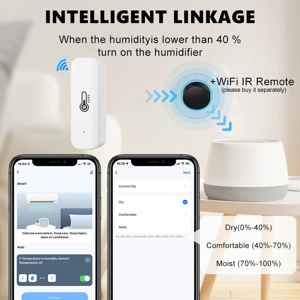 Tuya Zigbee Smart Temperature & Humidity Sensor – App Alerts, Voice Control, Smart Automation with Alexa & Google Home, Remote Monitoring, Battery Powered, Requires Tuya Zigbee Hub