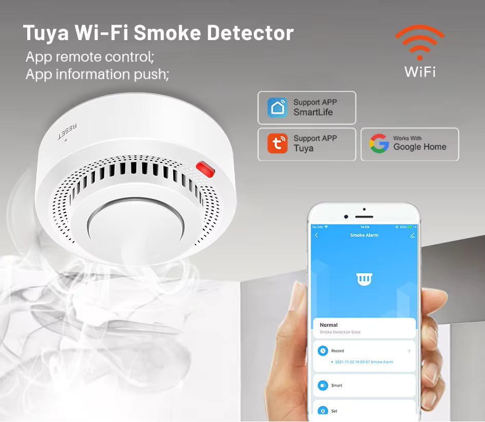 WiFi Smart Smoke & Heat Detector – Advanced Fire Alarm with Mobile Alerts & Google Assistant