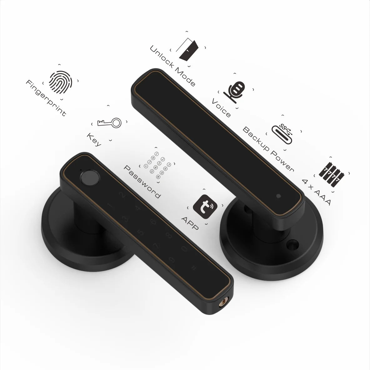 Tuya Bluetooth Smart Fingerprint Door Lock with Password Mechanical Key Unlocking for Wooden Door Single Handle Smartlife M4