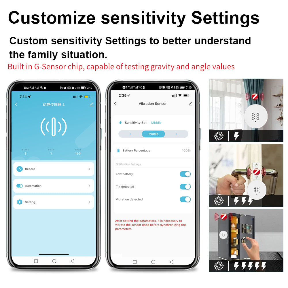 Zigbee Smart Vibration Sensor Detection Tuya Smart Life APP Notification Real-Time Motion Shock Alarm History Record