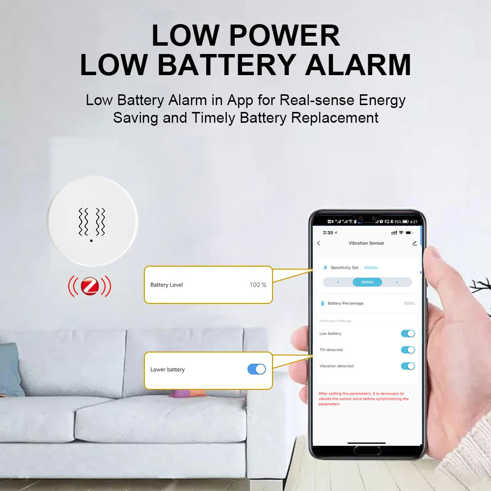 Zigbee Smart Vibration Sensor Detection Tuya Smart Life APP Notification Real-Time Motion Shock Alarm History Record