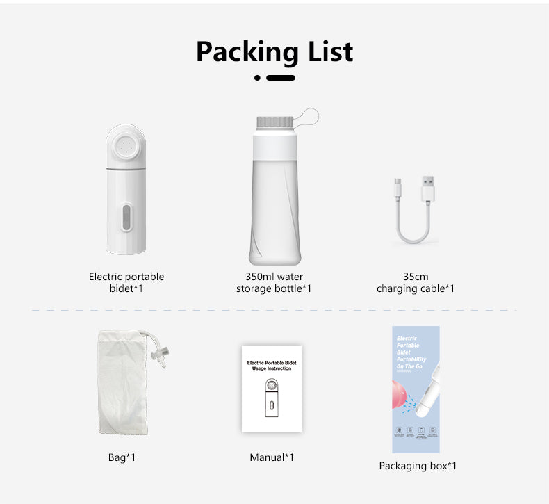 Electric Portable Bidet (Travel Shattaf) – USB Rechargeable, 2 Spray Modes, IPX7 Waterproof, 350ml Bottle – Eco-Friendly Hygiene Anywhere