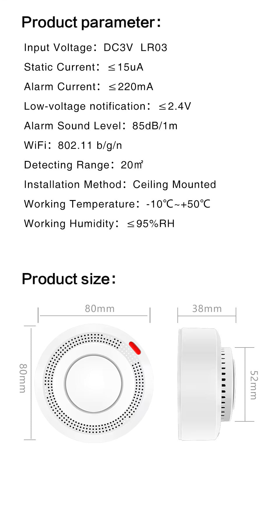 WiFi Smart Smoke & Heat Detector – Advanced Fire Alarm with Mobile Alerts & Google Assistant